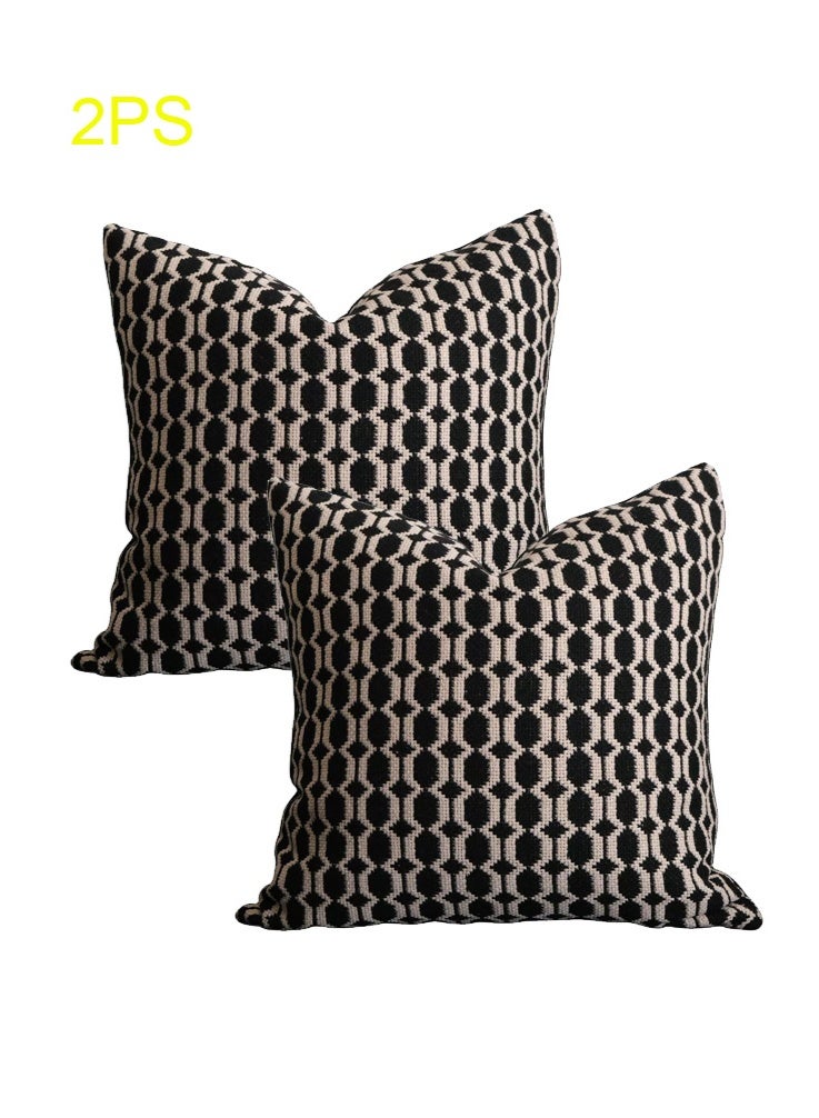 أفهوغو طقم من غطائي وسائد مزخرفة بنمط هندسي محبوك، مقاس 18 × 18 بوصة، أغطية وسائد مزخرفة منسوجة باللونين الأسود والبيج للأريكة والسرير وغرفة المعيشة، ديكور منزلي عصري على طراز المزرعة (45 × 45 سم) - Image 1